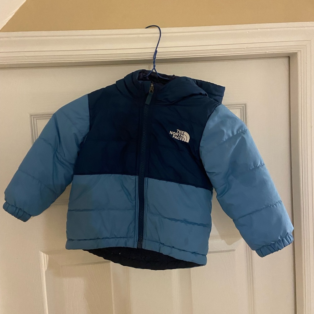 12-18 Month Baby North Face Reversible Puffer Blue Color Block Fleece Lined